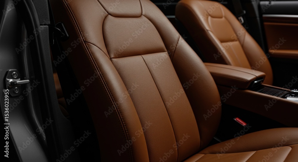 Obraz premium Close-up of luxurious brown leather car seats showcasing comfort and elegance