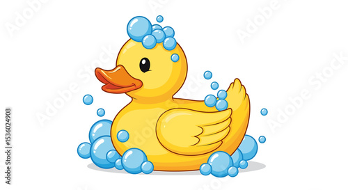 Cute Yellow Rubber Duck in a Bath of Bubbles