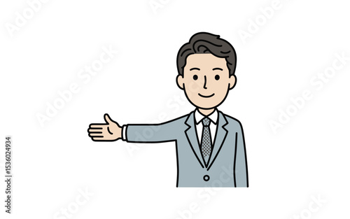 Friendly businessman light grey suit extending hand