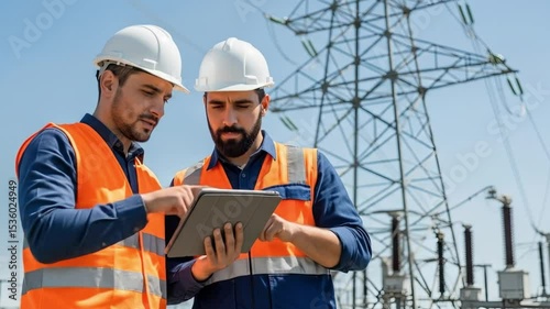 Power grid engineers using tablets for efficient energy management solutions innovative technology for a sustainable future