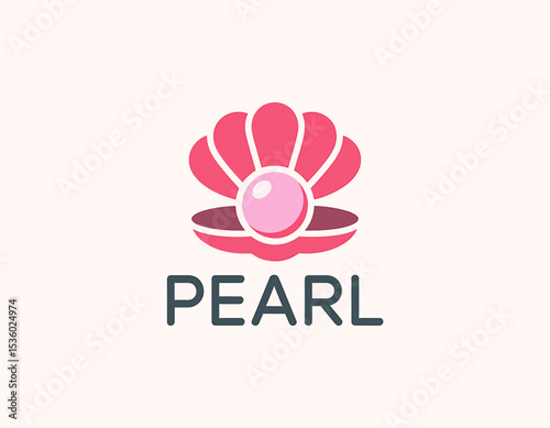 Pink Clam Shell with Pearl Logo Design