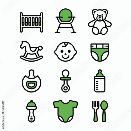 Green and Black Baby Icons Crib High Chair Teddy highchair