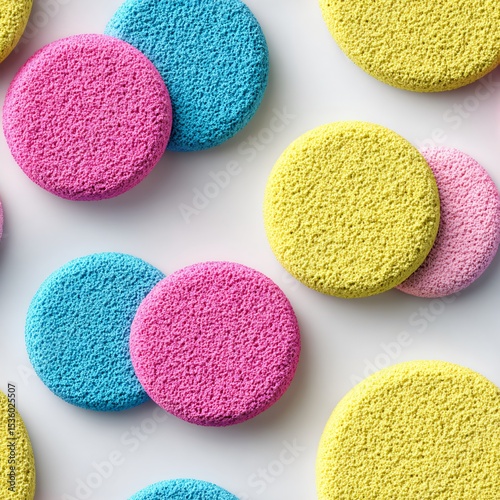 Seamless Colorful Sponges Studio Product Photography Bright Environment Top View Aesthetic Concept