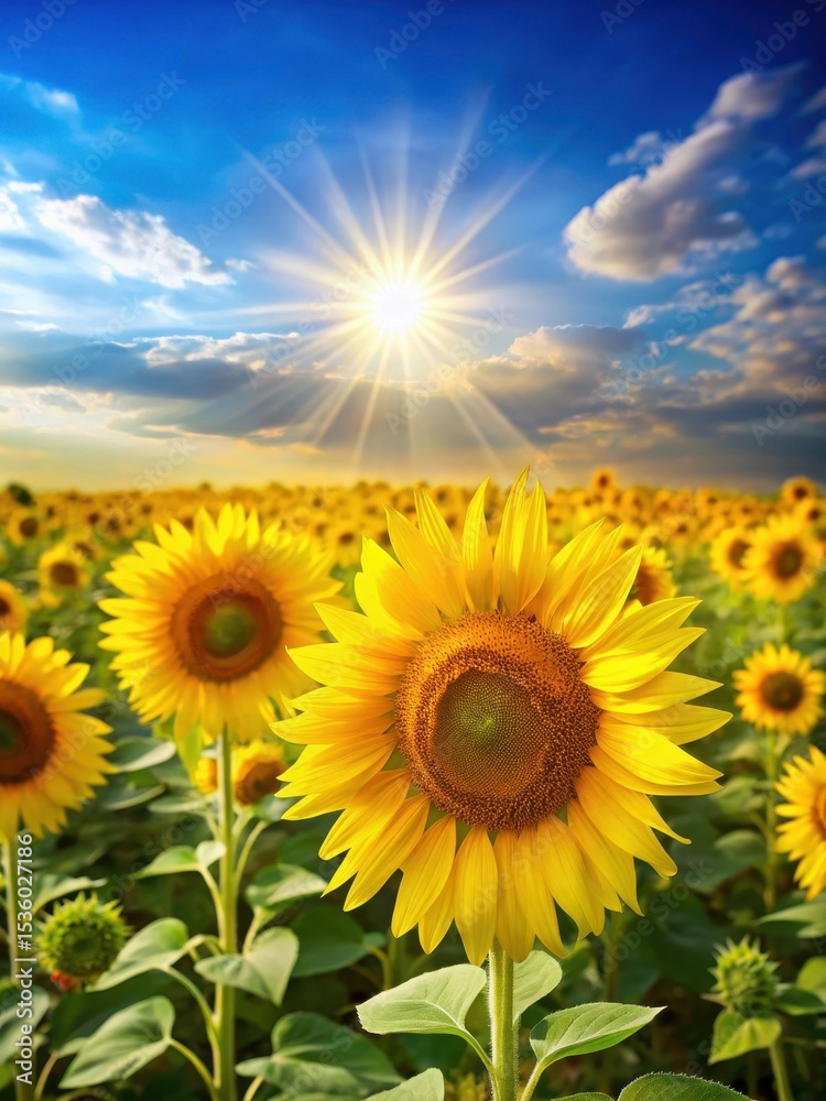 Obraz premium Bright yellow sunflowers blooming in a field