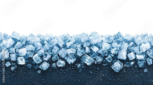 Close-up view of ice cubes on a dark surface.