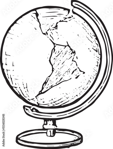 A detailed sketch of a globe, symbolizing global travel and exploration, central to the digital nomad lifestyle, with a focus on world connectivity and adventure