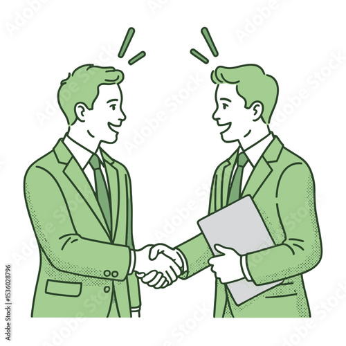 Two Smiling Businessmen Shaking Hands Green Illustration 3