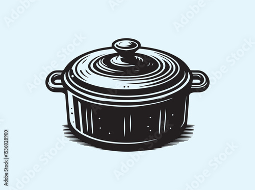 Traditional casserole baking dish in solid black illustration