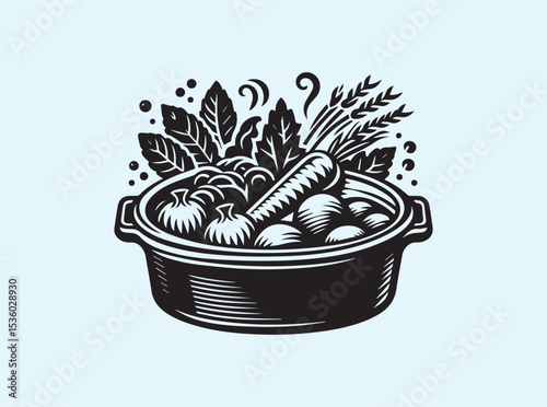 Bold black vector of a casserole pan icon isolated on white