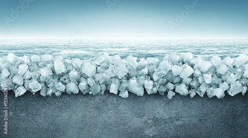 Frozen ice cubes line the shore.