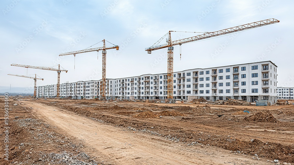 Apartment buildings under construction on a construction site. Apartment buildings under construction on a construction site.