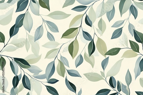Wallpaper Mural A pattern of light green and gray leaves Torontodigital.ca