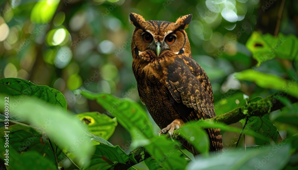 Fototapeta premium Owl in lush green forest