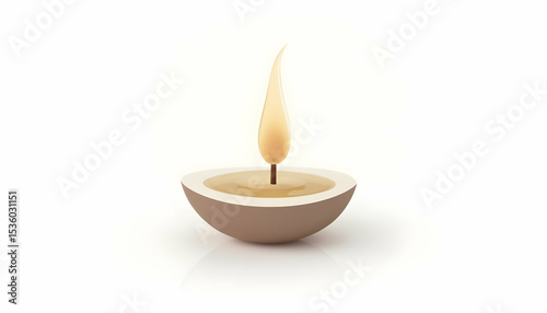 Burning Candle Flame with Warm Light on White Background