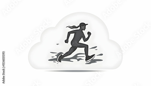 Person Running in Cloud Shape Illustration on White Background