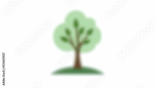 Illustration of Green Tree with Leaves on a Small Hill