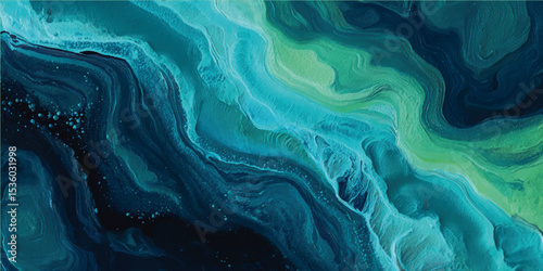 abstract background, the texture of the mineral stone Amazonite. Underwater patterns of swirling ink and luminescent water inspire a nature-themed painting, perfect as background wallpaper.