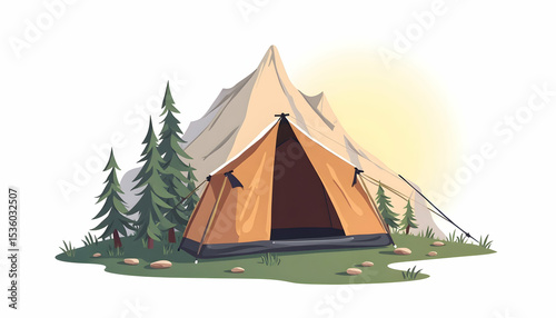 Camping Tent in Mountain Landscape Illustration