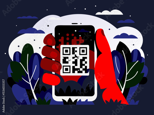 Smartphone displaying QR code for cashless payment, for mobile apps design