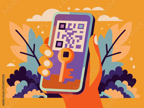 Smartphone with QR code for cashless payment, for mobile app design