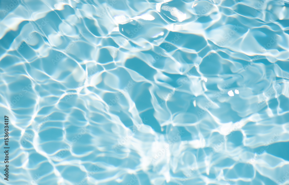 Obraz premium Blue water with ripples on the surface. Defocus blurred transparent blue colored clear calm water surface texture with splashes and bubbles. Water waves with shining pattern texture background.