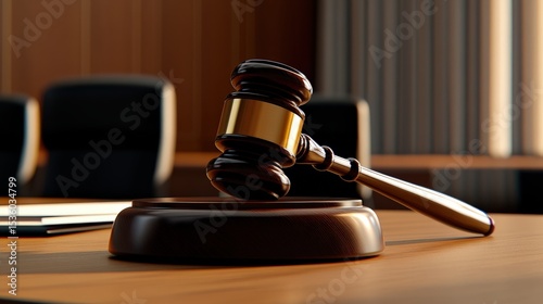 Gavel on Judge's Bench in Courtroom