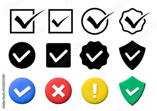 black green check mark icon, check box icon set. circle and square. tick box symbol in green with correct, accept checkmark icons , check list circle frame - checkbox symbol vector sign