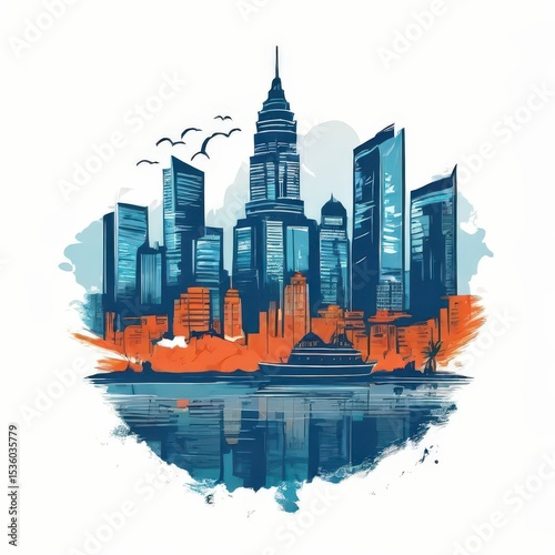 an AI Image Generator, Artistic Illustration of a Temple Reflecting with Skyline