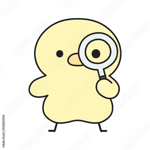 虫眼鏡を通してこちらを見る可愛いひよこのイラスト