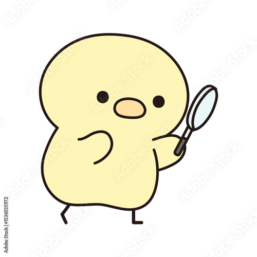 虫眼鏡で何かを観察する可愛いひよこのイラスト