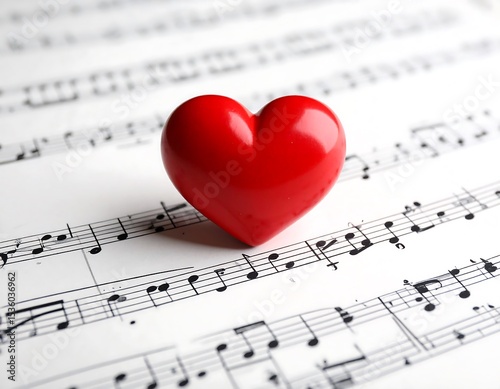 Red heart on sheet music