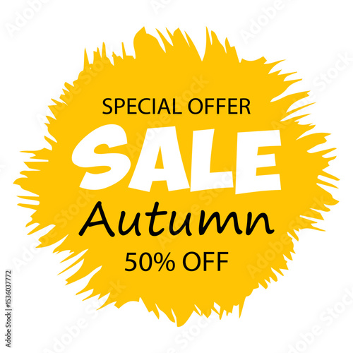 Autumn sale announcement featuring special offer with 50 percent discount in bold text and vibrant design