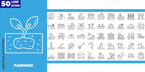 Organic farming style line icon set, organic farm product.