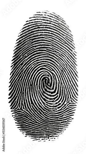 Detailed Fingerprint: A close-up, high-contrast image showcases the intricate patterns of a human fingerprint, emphasizing the unique characteristics of each individual.