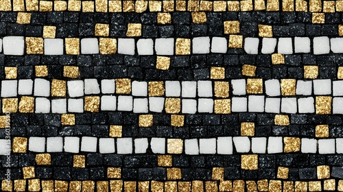 Ornate mosaic pattern with gold and white tiles.