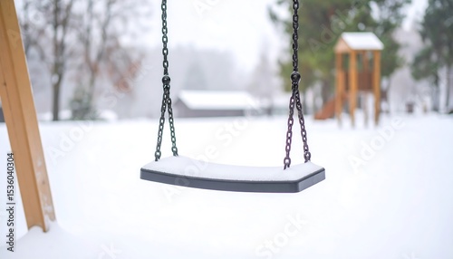 Empty swing in snowy park