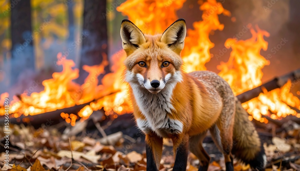 Obraz premium Fox in forest fire
