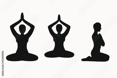 Yoga Poses Silhouettes of Women in Meditation and Prayer