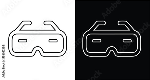 Vector illustration of modern VR headset icon. Futuristic virtual reality goggles in flat outline style. Ideal for technology, gaming, interface, and digital innovation content.

