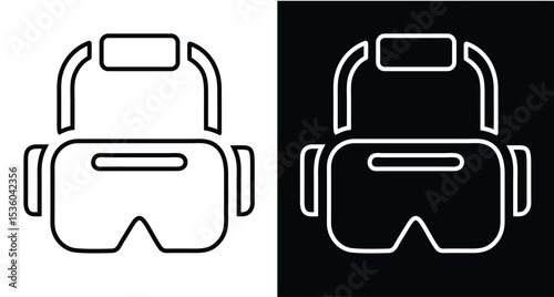 Vector illustration of modern VR headset icon. Futuristic virtual reality goggles in flat outline style. Ideal for technology, gaming, interface, and digital innovation content.

