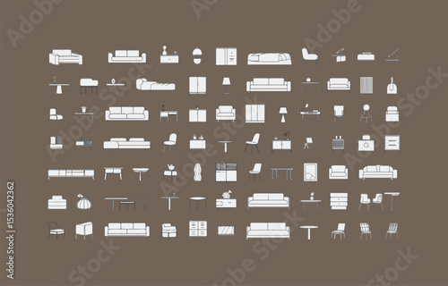 Extensive collection of modern furniture icons for interior design projects