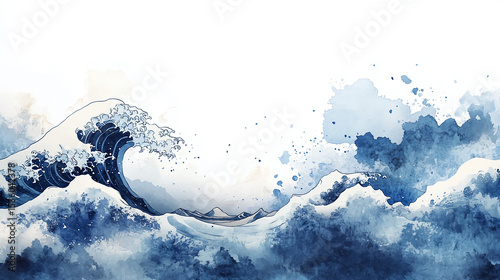 Watercolor wave art print ocean painting sea illustration japanese style artwork home decor wall art design