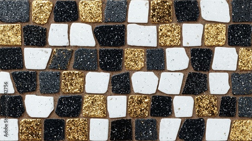 Mosaic tile pattern with gold accents.