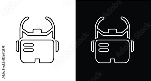Vector illustration of modern VR headset icon. Futuristic virtual reality goggles in flat outline style. Ideal for technology, gaming, interface, and digital innovation content.

