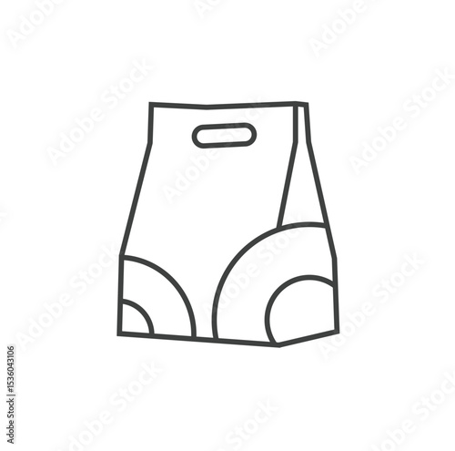 Modern takeaway food icon vector with eco-friendly grocery bag, paper packaging, and healthy organic elements. Flat outline design perfect for web, apps, delivery, and supermarket.
