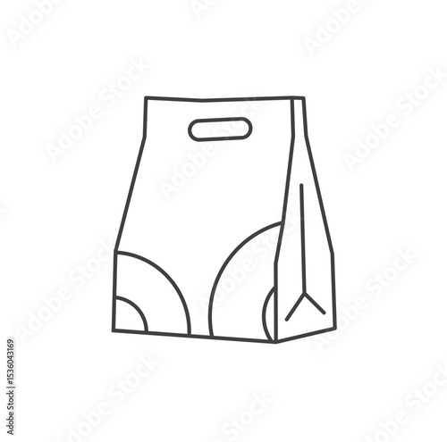 Vector outline icon of grocery paper bag filled with food items. Perfect for apps, websites, supermarket branding, shopping illustrations, and flat design collections.

