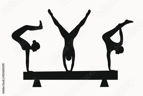 Gymnastics Silhouettes Balance Beam Poses, Athletes, Strength, Flexibility, Sport