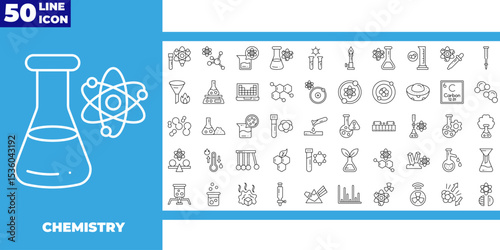 Molecule, cell, atom, protein editable stroke line icons set