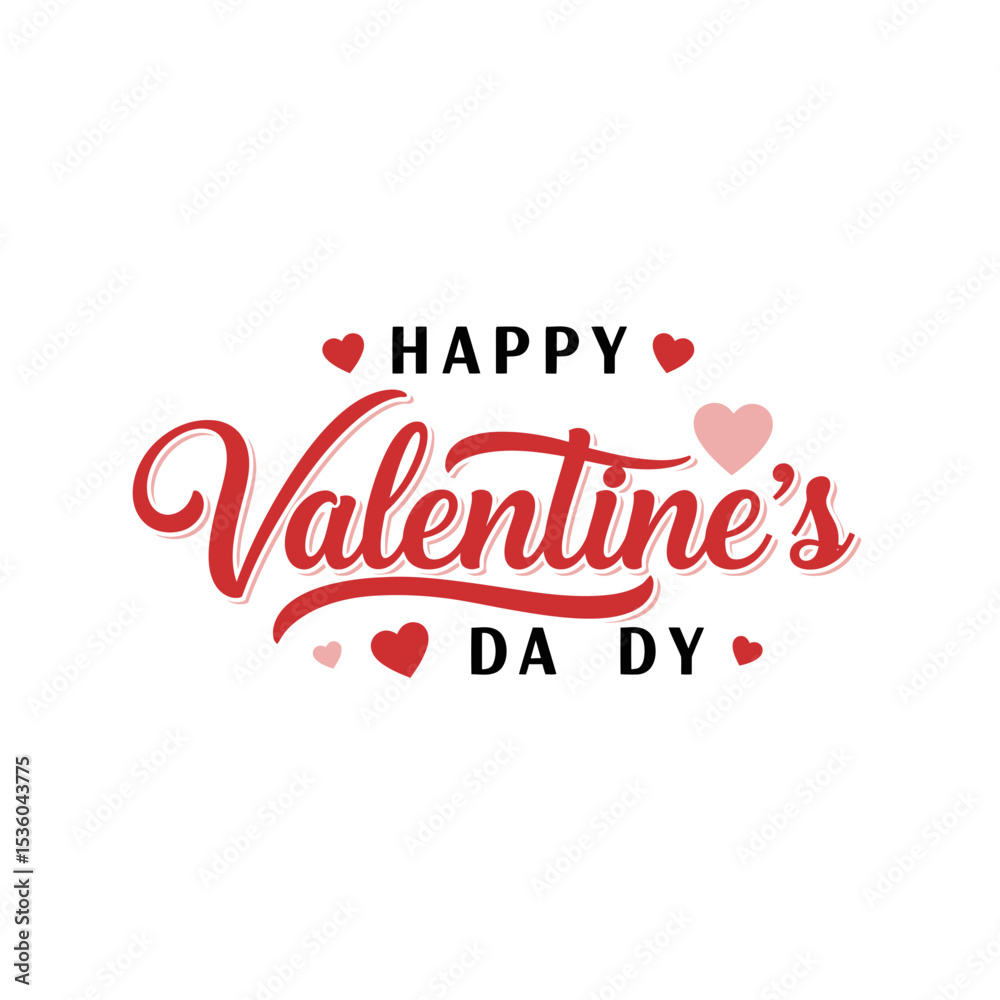 Fototapeta premium Vector SVG Design with Happy Valentine's Day Text and Hearts Flat Design