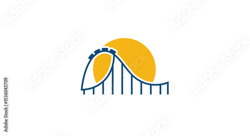 Illustration Vector SVG Design of a Roller Coaster with Yellow Sun in Modern Flat Style